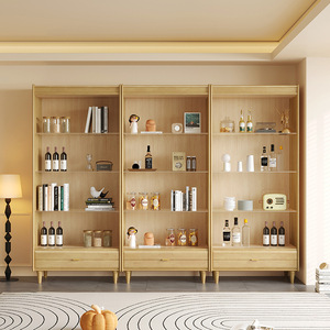 Weihang <b>Solid</b> <b>Wood</b> <b>Bookcase</b> With Glass Doors 622 Freestanding Storage <b>Bookcase</b> For Home Office Display Cabinet - Product Image 1