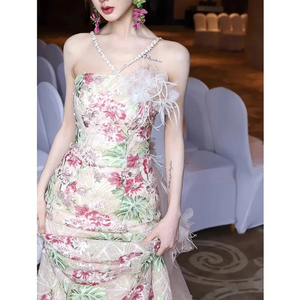 Robes de soirée pour femmes, mode mariage, sexy, fines, sexy, décolleté profond, ceinture dorée, dos nu, robes maxi de banquet - Product Image 1