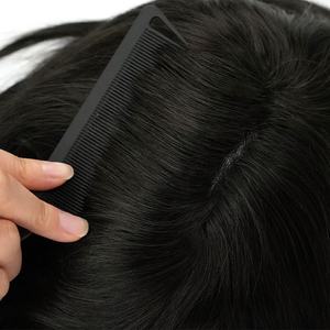 Système de remplacement capillaire de haute qualité avec colle, perruques à base de soie, cheveux indiens Remy, toupet 100% cheveux humains vierges pour hommes, couleur personnalisable - Product Image 5