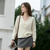 Neue Modische Lässige Gehäkelte Herbst-Damen-Strickjacke mit V-Ausschnitt, Einfarbig, Weiten Ärmeln, Dehnbar, Atmungsaktiv und Umweltfreundlich