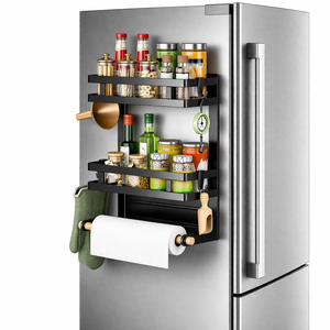 Custom Freezer Refrigerator <b>Wall</b> <b>Mounted</b> Adhesive Fridge Door Side Magnetic Spice Organizer Metal <b>Shelf</b> Rack Holder Manufacturer - Product Image 2