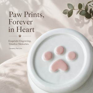 Urne funéraire personnalisée en céramique blanche avec <span class=keywords><strong>photo</strong></span>, bord doré, patte et cœur en relief, pour cendres d'animaux, souvenir de crémation pour <span class=keywords><strong>chien</strong></span> et chat - Product Image 3