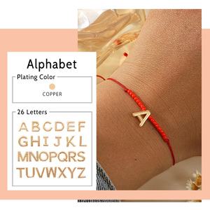 Fait à la main bohème tissé nouvel an rouge bonne chance Bracelet 26 lettres cuivre perle plaqué or laiton matériel Couples <span class=keywords><strong>idée</strong></span> cadeau - Product Image 3