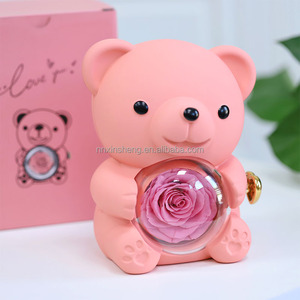 Nouvelle boîte à bijoux en forme d'ours rotatif, cadeaux créatifs, roses éternelles pour Noël et la Saint-Valentin, ours en peluche fait à la main, cadeau de roses - Product Image 1