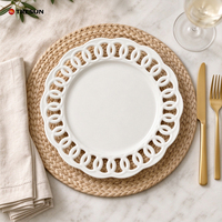 Assiette creuse en céramique blanche gaufrée, style vintage, en porcelaine, décorative, pour servir, pour mariage, fête, décoration de table
