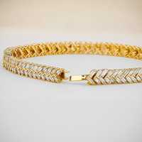 Pulsera de tenis de diamantes baguette para mujer, oro amarillo macizo de 14K, apilable con engaste de bisel, 178 piedras, 4.82ct, estilo Art Deco