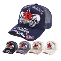 Gorra de Hip Hop de 5 Paneles con Bordado de Calavera Estilo Punk, Unisex, de Malla Transpirable, para Exteriores, Tipo Trucker