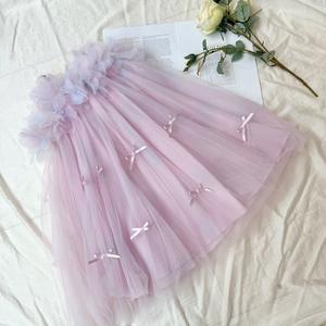 Vestido de Princesa de Tul Ombré para Niñas, Escote con Pétalos 3D, Lazo Grande, Floral Rosa, Verano, Hasta la Rodilla, Fiesta, ODM, Línea A, Transpirable - Product Image 2