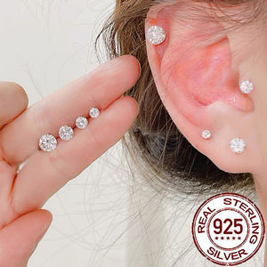 Orecchini a Lobo alla Moda in Argento Sterling 925 con Zirconi Cubici per Donna Adulto Bambino <span class=keywords><strong>Ragazzo</strong></span> Stile Fashion Minimalista Rotondo Iced Out Gioielli in Zirconia Cubica - Product Image 4