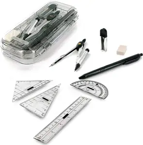 Math geometry set 9 pcs plastic multi functional drawing compasses set for school