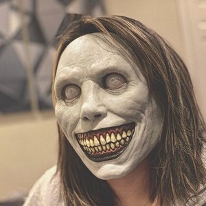Masque en latex Halloween Horreur Exorciste Souriant Diable, Couverture Complète Visage et Yeux Blancs, Accessoire de Cosplay et de Festival - Product Image 3