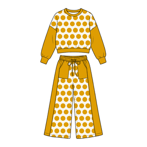 Preordina il set 2 pezzi Yawoo per bambine: felpa corta a righe gingham e pois colorblock e pantaloni a gamba larga per il Mardi Gras - Product Image 4