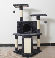 Arbre à chat tout-en-un avec maison cachette, deux perchoirs, griffoir avant en sisal, plusieurs poteaux en sisal, pour le repos et le tranchage des griffes de votre animal