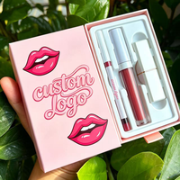 En gros, Ensemble de maquillage végan DIY personnalisé avec gloss et crayon à lèvres à nœud rose doré, mignon, pour marque privée