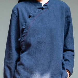 Women's Cotton Linen Stand Collar Long Sleeve Blouse Breathable Retro Chinese Style Tea Dress Shirt Spring Autumn Wear - Product Image 5