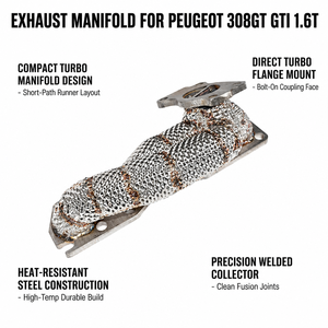 Collecteur d'échappement isolé pour Peugeot <span class=keywords><strong>308</strong></span> GT <span class=keywords><strong>GTI</strong></span> 1.6T EP6 THP, en acier inoxydable SUS304, soudé TIG, longueurs égales 4-into-1, 2013-2020 - Product Image 1