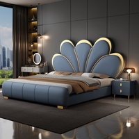 Italienisches Luxuriöses Graues Lederbett-Set, Langlebiges Weiches 1,8M 1,5M Kingsize-Bettgestell, Holzdesign Hotelbett mit Stauraum für Zuhause