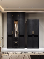 Armoire à portes battantes en placage de bois noir, style Mid-Century, lignes épurées, meuble de chambre