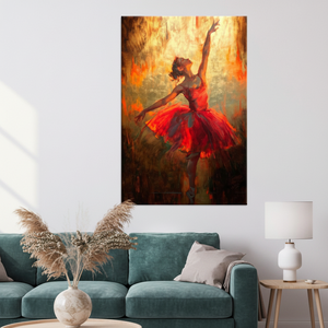 Fiery Ballerina Canvas Art: Red Dress Dancer in Golden Light,<b>WRAPPED</b> CANVAS - Product Image 3