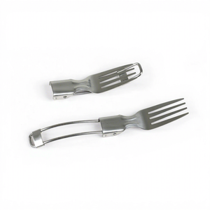 Folding 430 Stainless Steel Knife Fork Spoon 3-Piece Camping Tableware <b>Set</b> with Polished Surface Portable Outdoor Storage Bag - Product Image 3