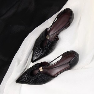 รองเท้าส้นแบนหัวแหลมสง่างามรองเท้าผู้หญิงหนังแท้ T-STRAP SLIP-ON ระบายอากาศฤดูร้อน - Product Image 1