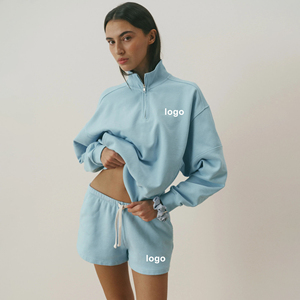 Conjuntos Deportivos de Algodón Orgánico 100% Certificado, Fibras Naturales Ligeras de 380GSM, Sudadera y Pantalones Cortos a Juego con Logotipo Bordado - Product Image 1