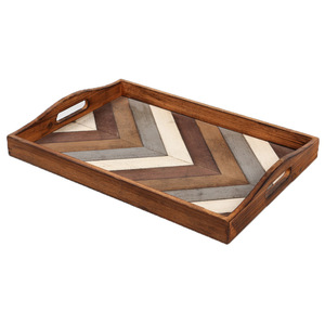 Plateau en bois massif rayé marron, style luxe léger, pour hôtel et café - Product Image 5