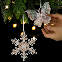 Ornements suspendus en acrylique transparent avec paillettes brillantes, cerf, flocon de neige, nœud, ange, pendentif décoratif pour les fêtes, les fenêtres, les arbres et les décorations de fête