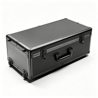 Valise à roulettes en aluminium noir avec poignée télescopique et mousse alvéolée, mallette à outils roulante avec rembourrage en mousse