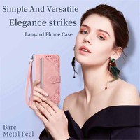 Casing dompet ponsel kulit PU tahan guncangan, casing pelindung penuh bahan kulit PU, dompet ponsel dengan tali pergelangan tangan untuk ponsel Iphone 16 15 14 13 12 11
