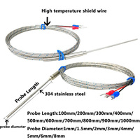 Sonde thermocouple blindée de type K WRNK-191, capteur de température 1mm 1.5mm 2mm 3mm 4mm 5mm 6mm 8mm, température 1100°C