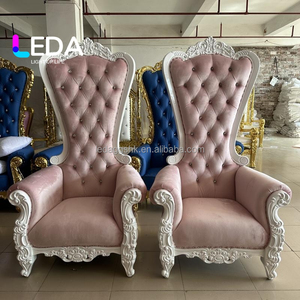 Sillas de trono LEDA King y Queen de respaldo alto, económicas, color rosa plateado, sillas de boda de lujo para novio y novia. - Product Image 6