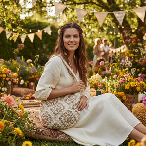Sac à bandoulière en coton fait main à motif floral au crochet <span class=keywords><strong>noir</strong></span> <span class=keywords><strong>et</strong></span> <span class=keywords><strong>blanc</strong></span>, grande capacité, tissé à la main, pour usage quotidien, facile à transporter - Product Image 3