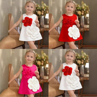 Robe légère pour enfants 2026, robe de soirée douce pour fille avec fleurs tridimensionnelles rouges et blanches