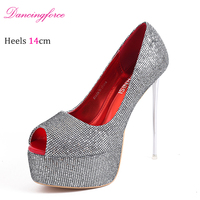 Nouvelles Chaussures Sexy de Soirée pour Femme, Plateforme Creuse, Bout Ouvert, Talons Aiguilles Romaines, Grande Taille 46, 14 cm