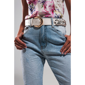 Jeans strappati a vita alta in blu chiaro - Product Image 3