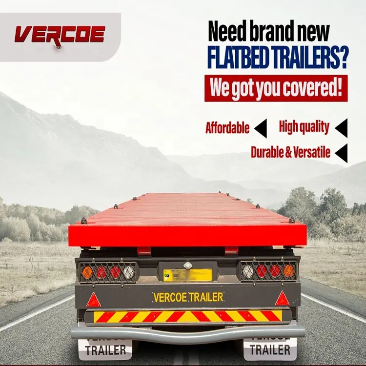 أفضل سعر Vercoe 30 40 50 طن 2 3 4 المحاور مسطحة شبه حاوية شاحنة مقطورة 48 قدم 40 Ft 20 قدم مسطحة مقطورة للبيع