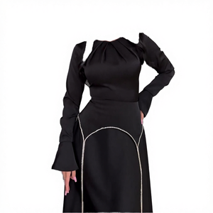 Robe trapèze pour femme, nouvelle collection automne 2024, couleur unie, manches longues, taille naturelle, écologique, vente en gros pour boutiques - Product Image 3