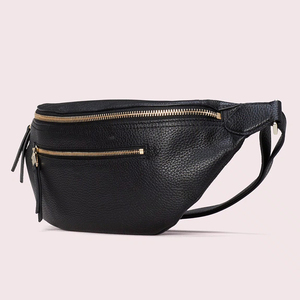 <span class=keywords><strong>Riñonera</strong></span> de cuero de guijarros personalizada para mujer, bolso de cintura cruzado grande, color negro - Product Image 3