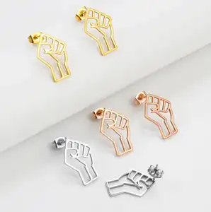 New Trend Simple Black Lives Matter Fist Symbol Fashion Statement Earings Stainless Steel Blm Movement Fist Emblem Stud Earrings