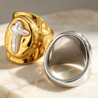 Gaovo Fashion Perhiasan Wanita Elegan Mewah Ringan Terlaris Cincin Baja Tahan Karat Lapis Emas 18K Mutiara Oval Buatan Laboratorium