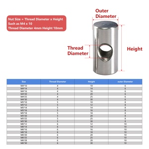 Écrous cylindriques à trou traversant en acier inoxydable 304 M4 M5 M6, goujons cylindriques, goujons en bois, meubles en bois, écrous à insertion longs à verrouillage intégré - Product Image 2