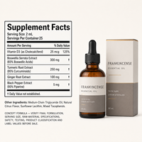 Gouttes liquides de Boswellia Serrata avec 65% d'acides boswelliques, curcuma, gingembre, pipérine et vitamine D3