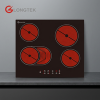 Kompor tanam kaca keramik 4 tungku 60cm 6200W, kontrol sentuh sensor, kompor radiant untuk rumah tangga