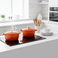 Ensemble de 11 ustensiles de cuisine en fonte émaillée classique, durable et écologique, avec poêle à frire, casserole, cocotte, compatible gaz et four