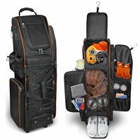 Sac de transport à roulettes pour bâtons de baseball, étanche, portable, capacité 4 bâtons, base rigide renforcée, bandoulière arquée, compartiment chaussures/casque