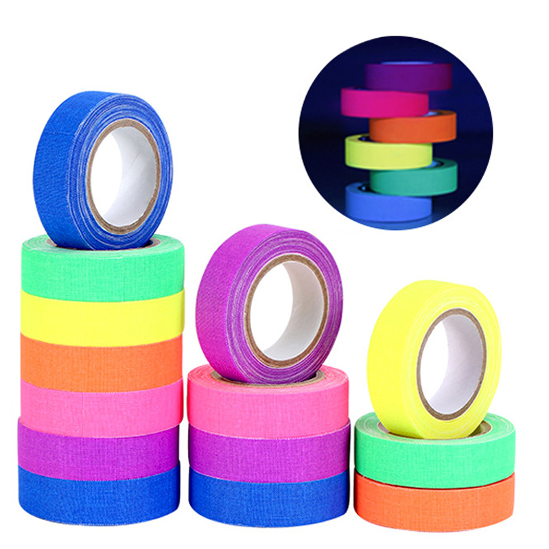 Neon Adhesive Paper&film Cotton Cloth Fluorescent Rainbow Color UV Blacklight Glow in the Dark Tape for UV Party