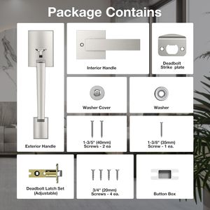 Poignée de porte extérieure moderne en nickel satiné, en zinc, design réversible ambidextre pour porte d'entrée - Product Image 6