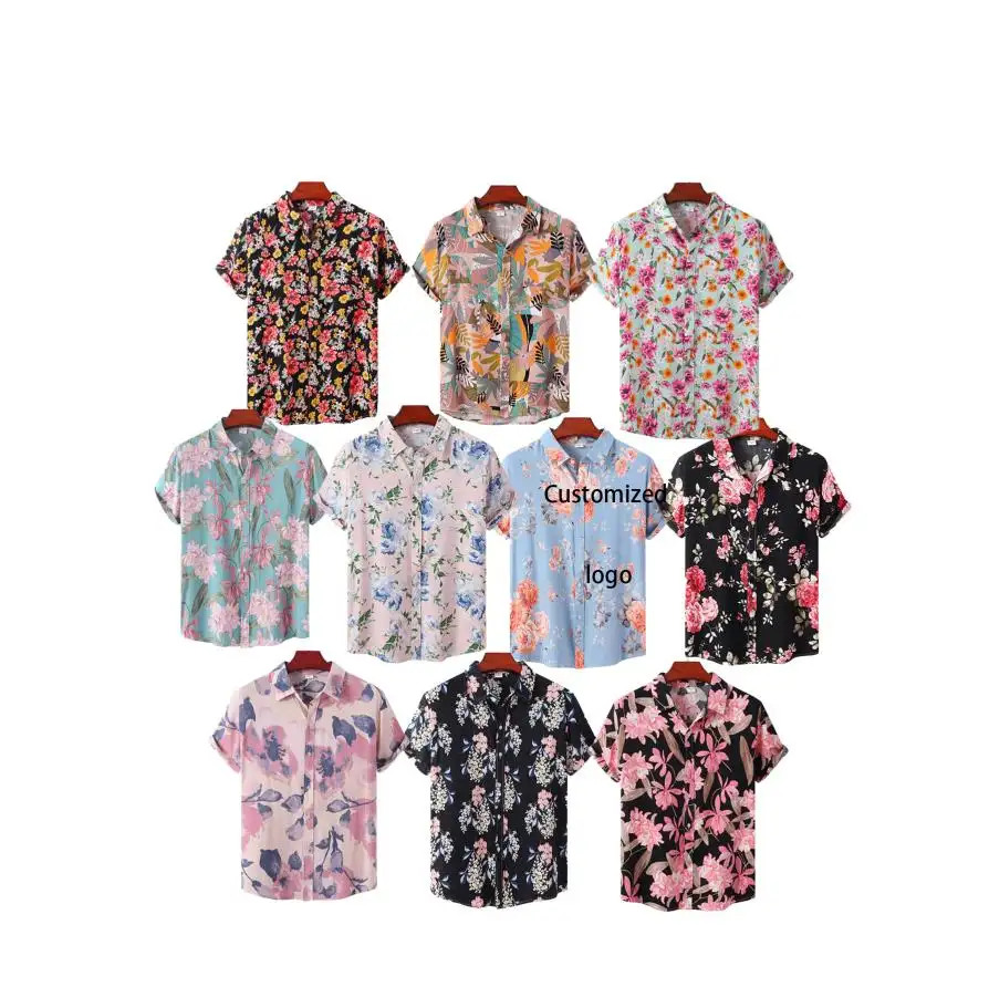 trend casual summer wear custom Digital Print Button Up Short Sleeve Men's Beach Aloha Hawaiian Shirt cotton blend floral shirt
