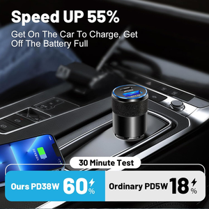 شاحن سيارة بقوة 38 واط <span class=keywords><strong>USB</strong></span>-C بتقنية PD لشحن هواتف الأندرويد السريع QC 3.0، محول سيارة للشحن السريع لجميع ولاعات السجائر بالمركبات - Product Image 2